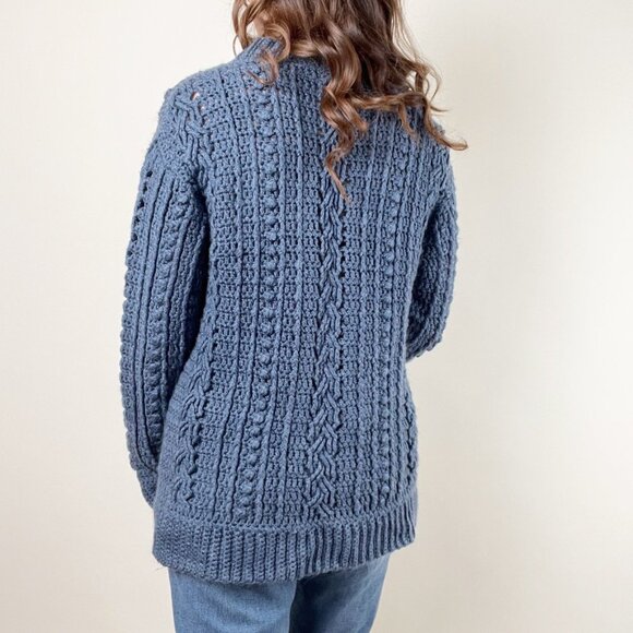 Vintage Handmade Cable Knit Slouchy Oversized Sweater Chunky Cozy Aran Preppy - Picture 2 of 6